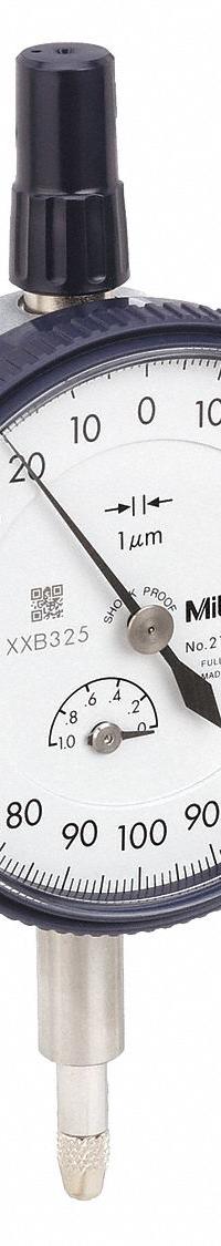 MITUTOYO Dial Indicator - Flat Back: 0 mm to 1 mm, Metric, Plunger, 0.005 mm Accuracy (MPN 2109AB-10). Key specifications — attr1184168: 2109AB-10; attr1184178: 0-100-0; attr1184223: MITUTOYO; attr1200883: Dial Indicator - Flat Back; attr1184173: AGD 2; attr1184177: 0.005 mm; attr1184208: Certificate of Inspection.