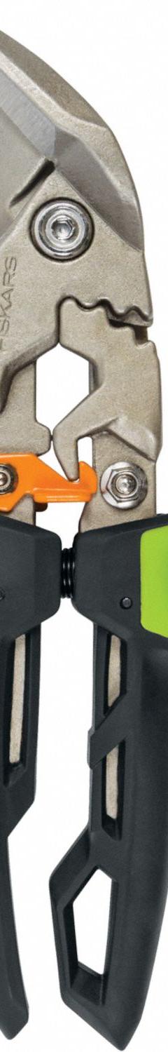 FISKARS Aviation Snips: Right, 9 1/2 in Overall Lg, 1 1/2 in Cutting Lg, Steel, SoftGrip, Steel (MPN 710630-1002). Key specifications — attr308531: SoftGrip; attr308530: Steel; attr308532: Steel; attr308533: Yes; attr308535: Metal; attr308541: 22 ga (Stainless Steel); attr308546: Right; attr324897: FISKARS.