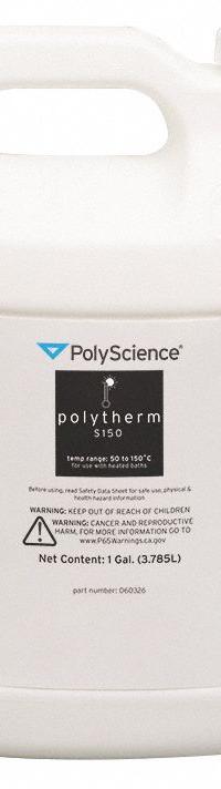 POLYSCIENCE Silicone Heat Transfer Fluid: 50° to 150°C, Heating Fluid, 3.8 L Capacity (MPN 060326). Key specifications — Brand: POLYSCIENCE; Product Type: Heating Fluid; Temperature Range: 50° to 150°C.