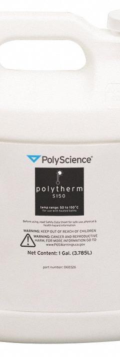 POLYSCIENCE Silicone Heat Transfer Fluid: 50° to 150°C, Heating Fluid, 3.8 L Capacity (MPN 060326). Key specifications — Brand: POLYSCIENCE; Product Type: Heating Fluid; Temperature Range: 50° to 150°C.