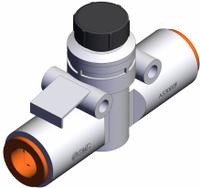 SMC Speed Controller: In-Line Fitting, Knob, 3/8 in Valve Body Size, 3/8 in Push to Connect Tube (MPN AS3002F-11A). Key specifications — attr947203: Brass/PBT; attr947205: SMC.