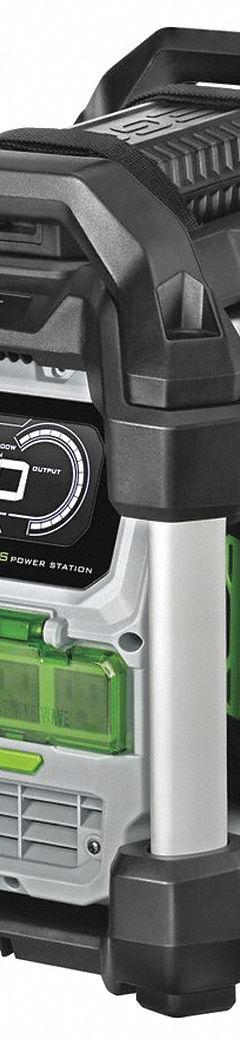EGO Device Charging Station: 2,000 W Rated Watt, 3,000 W Surge Watt, 3 AC Receptacles, 2 Batteries (MPN PST3042). Key specifications — attr991739: No; attr991725: Yes.