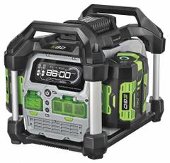 EGO Device Charging Station: 2,000 W Rated Watt, 3,000 W Surge Watt, 3 AC Receptacles, 2 Batteries (MPN PST3042). Key specifications — attr991739: No; attr991725: Yes.
