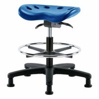 Tractor Stool: Polyurethane, Ht Range 19 in to 26 1/2 in, 17 in Seat Wd, 14 in Seat Dp, 5 Glides (MPN PTMBSO-RG-CF-RG-BLU). Key specifications — Brand: APPROVED VENDOR; Foot Support: Yes; Base Material: Fiberglass; ESD-Safe: Not ESD Safe; Number of Casters: 0.