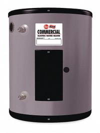 RHEEM Electric Water Heater: 208V, 19.9 gal, 2,000 W, Single Phase, 25.12 in Ht, 20 gph @ 40°F (MPN EGSP20). Key specifications — Phase: Single; Brand: RHEEM.