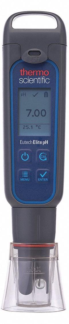 THERMO SCIENTIFIC pH Meter: pH/Temp, Meter, Batteries/Lanyard/Soft Carry Case, -1 pH pH Range - Min (MPN ELITEPH-1). Key specifications — pH Accuracy: ±0.02 pH; Temp Compensation: Automatic; Measurement Components Included: Meter; Reagents and Solutions Included: Reagents Sold Separately; Test Parameters: pH; Other Accessories Included: Batteries; Manufacturer Part Number: ELITEPH-1.