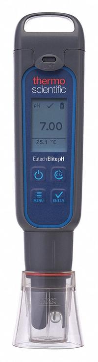 THERMO SCIENTIFIC pH Meter: pH/Temp, Meter, Batteries/Lanyard/Soft Carry Case, -1 pH pH Range - Min (MPN ELITEPH-1). Key specifications — pH Accuracy: ±0.02 pH; Temp Compensation: Automatic; Measurement Components Included: Meter; Reagents and Solutions Included: Reagents Sold Separately; Test Parameters: pH; Other Accessories Included: Batteries; Manufacturer Part Number: ELITEPH-1.