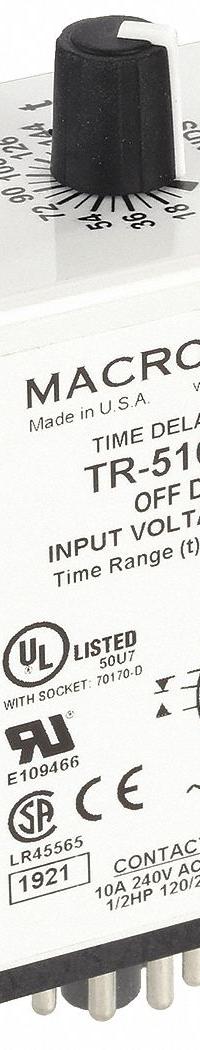 MACROMATIC Single Function Time Delay Relay: Socket Mounted, 12V DC, 10 A, 11 Pins/Terminals (MPN TR-51626-10). Key specifications — Brand: MACROMATIC.