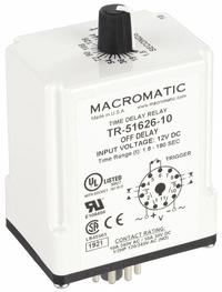 MACROMATIC Single Function Time Delay Relay: Socket Mounted, 12V DC, 10 A, 11 Pins/Terminals (MPN TR-51626-10). Key specifications — Brand: MACROMATIC.