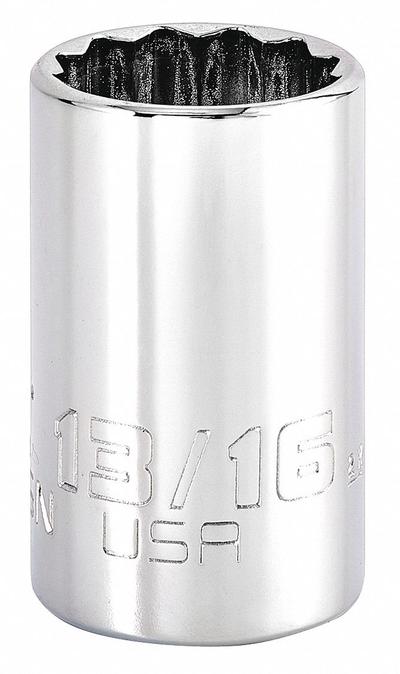 PROTO Socket: SAE, 1/2 in Drive Size, 13/16 in Socket Size, 12-Point, Std, Chrome - 1/2" Drive Hand Sockets