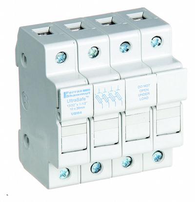 MERSEN Fuse Block: Finger-Safe, 4 Pole, 800 V AC, DIN Rail Mounting - Midget Fuse Blocks