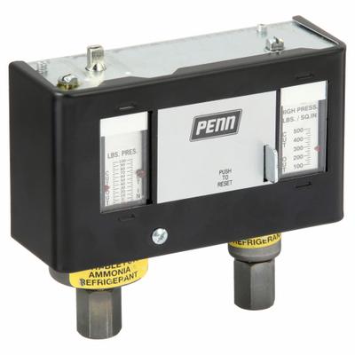 JOHNSON CONTROLS Dual Pressure Control: SPST, 20 in Hg to 100 psi Low Side, 100 psi to 500 psi High Side - Dual Pressure Controls
