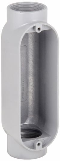 Conduit Outlet Body: Aluminum, 1 1/4 in Trade Size, C Body, 30.8 cu in Body Capacity, Threaded Hub (MPN RC125). Key specifications — Finish: Powder Coated; For Use With: IMC; Brand: RACO; Hub Style: Threaded.