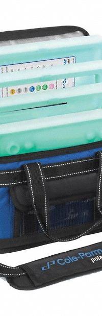 Cryogenic Storage Box: 12 1/4 in Overall Lg, 7 7/8 in Overall Wd, 5 7/8 in Overall Ht, 5 L Capacity (MPN 0372633). Key specifications — Material: Nylon; Includes: (2) 22°C Frames; Product Type: Transport Bag; Brand: COLE-PARMER.