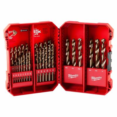 MILWAUKEE Jobber Length Drill Bit Set: 29 Pc, 1/16" to 1/2" by 64ths, 135° Point - Cobalt Jobber-Length Drill Bit Sets