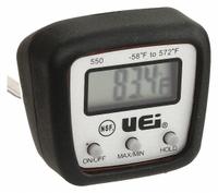 UEI TEST INSTRUMENTS Digital Thermometer: -58°F to 572°F /-50°C to 300°C, 0.1°F /0.1°C (MPN 550B). Key specifications — Brand: UEI TEST INSTRUMENTS; Accuracy: ±1.8 °F @ -22 to 302 °F, ±4 °F Otherwise.