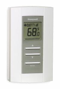 HONEYWELL VAV Thermostat: Heat and Cool, Auto and Manual, Heat-Cool-Off, Vertical, Rectangle, 24V AC (MPN TB6980A1007/U). Key specifications — Application: Heat and Cool; Voltage: 24V AC; Terminal Designations: T2/COM; System Settings: Heat-Cool-Off; Temperature Control Range: 50° to 95°F; Changeover Type: Automatic and Manual; Shape: Rectangle; Brand: HONEYWELL.