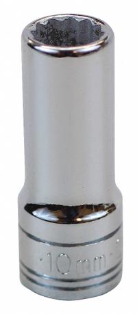 SK PROFESSIONAL TOOLS Socket: Metric, 3/8 in Drive Size, 10 mm Socket Size, 12-Point, Deep, Chrome (MPN 8430). Key specifications — attr1204417: SK PROFESSIONAL TOOLS; attr1204392: Chrome.