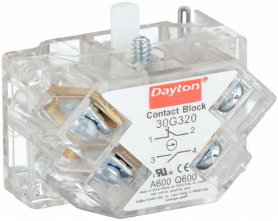 Dayton Contact Block: 30 mm Panel Mounting Size, 1NO/1NC - Contact Blocks