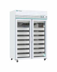 COREPOINT SCIENTIFIC Blood Bank Refrigerator: 49 cu ft, Upright, 1°C to 10°C, 35 3/4 in Overall Dp (MPN NSBR492WSG-0). Key specifications — Door Opening Style: Left and Right; Color: White; Alarm Type: Temperature; Manufacturer Part Number: NSBR492WSG-0; Brand: COREPOINT SCIENTIFIC; Product Type: Blood Bank Refrigerator; Door Type: Swing Glass; Refrigerant Type: R-600a.