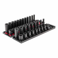 TEKTON Impact Socket Set: 3/8 in Drive Size, Small Set (0-50 pieces) Set Size, 42 Pieces, Metric/SAE (MPN SID91216). Key specifications — attr1204251: TEKTON; attr1215453: 3/8 in; attr1215454: 5/16 in to 3/4 in; attr1224229: Friction.