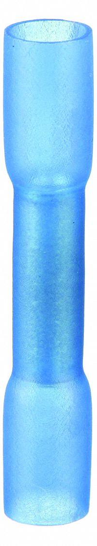 GRAINGER Butt Splice Connector: Blue, Heat Shrink, For Wire Size 16 AWG – 14 AWG, 600 V, Pack Qty 25 (MPN 4FRE7). Key specifications — Brand: GRAINGER.