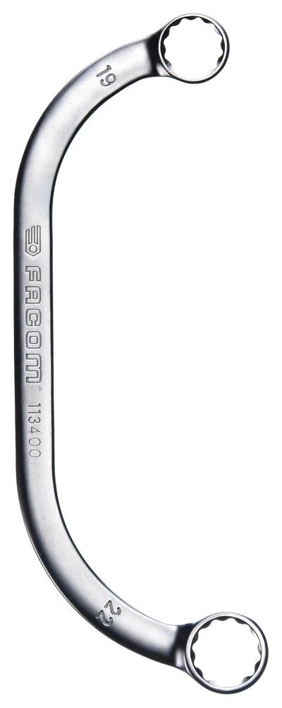 FACOM Box End Wrench: Satin, 19 mm_22 mm Head Size, 10 in Overall Lg, Offset - Metric, Double End, 12-Point, Half Moon-Shaped Box End Wrenches