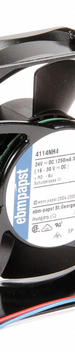 EBM-PAPST Axial Fan: 209 cfm Airflow @ 0.000 in SP, 4 11/16 in Ht, 1 1/2 in Dp, Lead Wires, IP20 (MPN 4114NH4). Key specifications — Blade Material: Polyamide; Brand: EBM-PAPST.
