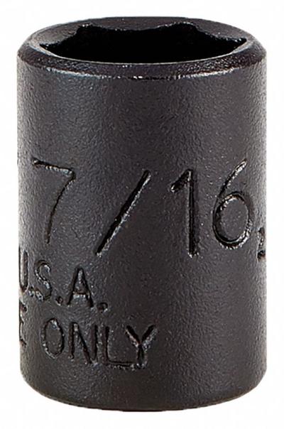 PROTO Socket: 1/4 in Drive Size, SAE, 7/16 in Socket Size, 6-Point, Std, 7/8 in Overall Lg - 1/4" Drive Impact Sockets