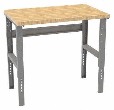 TENNSCO Workbench: Adj Ht, Butcher Block, 48 in x 30 in, 3,800 lb Overall Load Capacity - Open-Base Workstations