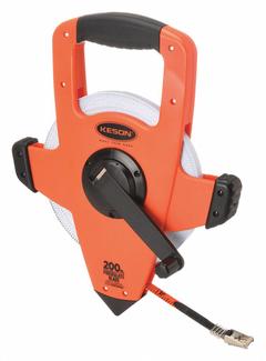 KESON Long Tape Measure: Assisted, OTRS10200H, SAE/Engineers Scale, 200 ft, 1/100 ft, Plastic, Auto. Key specifications — attr939846: OTRS10200H; attr939849: Fiberglass; attr939859: Nonmagnetic Single Hook; attr939850: Single-Sided; attr939855: 1/100 ft; attr944023: Hook End; attr940484: KESON; attr985224: Plastic.