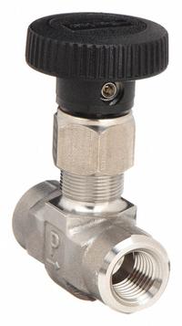PARKER Needle Valve: Inline Valve Body, 316 Stainless Steel, Integral Bonnet, 1/4 in Pipe Size, NPT (MPN 4F-V6LR-SS). Key specifications — For Media: Chemicals; Brand: PARKER; Valve Series: V; Stem Type: V-Stem; Connection Gender - Side 2: Female; Connection Gender - Side 1: Female; Connection Type - Side 1: NPT; Connection Type - Side 2: NPT.