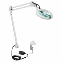 VISION-LUXO Round Magnifier Light: LED, 2.25x, 5 Diopter, 700 lm Max Brightness, 45 in Arm Reach (MPN LFG028215). Key specifications — Arm Material: Die-Cast Aluminum; Brand: VISION-LUXO; Magnification: 2.25x; ESD Safe: No; Lens Material: Glass; Lighting Technology: LED; Operating Voltage: 120V AC; Includes Ultraviolet Light: No.
