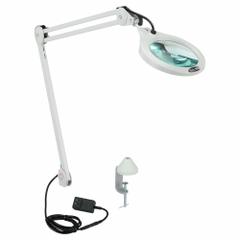 VISION-LUXO Round Magnifier Light: LED, 2.25x, 5 Diopter, 700 lm Max Brightness, 45 in Arm Reach (MPN LFG028215). Key specifications — Arm Material: Die-Cast Aluminum; Brand: VISION-LUXO; Magnification: 2.25x; ESD Safe: No; Lens Material: Glass; Lighting Technology: LED; Operating Voltage: 120V AC; Includes Ultraviolet Light: No.