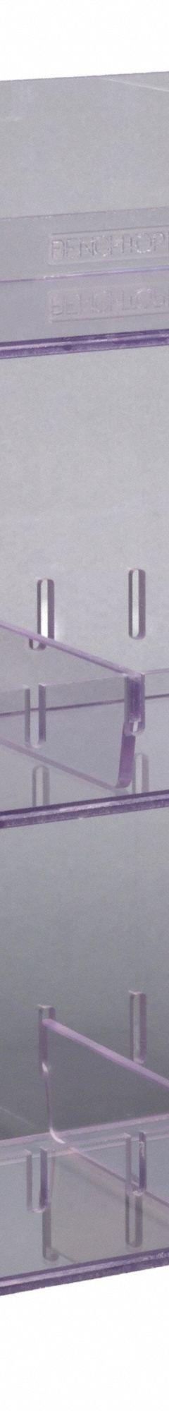 Lab Bulk Bin: 6 1/2 in Overall Wd, 18 3/8 in Overall Ht, 12 3/4 in Overall Lg, PETG, Clear, Benchtop (MPN BENCHTOP12). Key specifications — Material: PETG; Mounting Location: Benchtop; Color: Clear; Product Type: Multi Organizer; Total Holding Capacity: (3) Levels for Misc Lab Supplies; Brand: POLTEX.