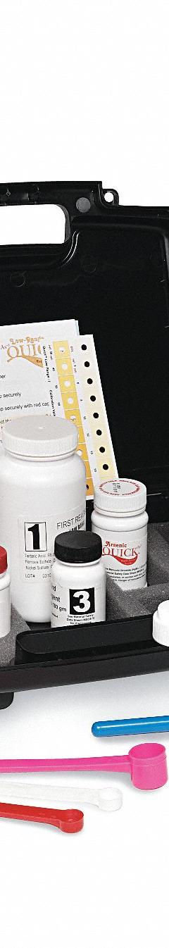 INDUSTRIAL TEST SYSTEMS Arsenic Water Test Kit: Arsenic, 0-300 ppb, 50 Tests, 16 Pieces (MPN 481297-I). Key specifications — Includes: (2) Yellow Caps; Range: 0-300 ppb; Sensitivity: <2, 4, 10, 15, 20, 25, 30, 40, 50, 60, 70, 80, 100, >150, >300 ppb (µg/L); Test Parameters: Arsenic.