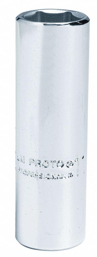 PROTO Socket: Metric, 1/4 in Drive Size, 11 mm Socket Size, 6-Point, Deep, Chrome - 1/4" Drive Hand Sockets