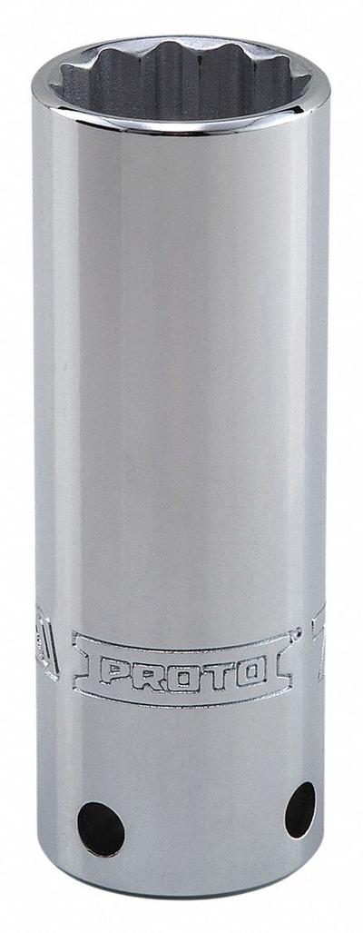 PROTO Socket: Metric, 1/2 in Drive Size, 13 mm Socket Size, 12-Point, Deep, Chrome - Tether-Ready Hand Sockets