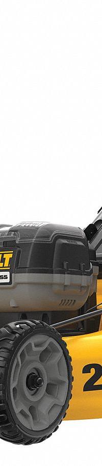 DEWALT Battery-Powered Lawn Mower Kit: Push, 20 in Cutting Wd, Bag/Mulch/Rear Discharge Location (MPN DCMW220P2). Key specifications — Run Time: 60 min; Cutting Height Adjustment: Single-Point; Battery Platform: 20V MAX; Deck Material: Metal; Brand: DEWALT; Speed Settings: Variable; Filter - Kit Contents: Battery Included; Power Source: Battery-Powered.