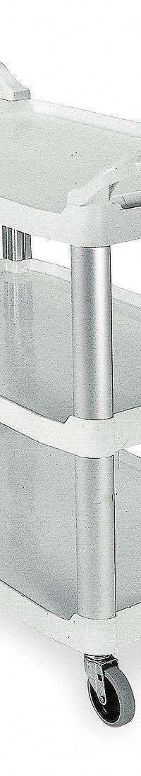 RUBBERMAID COMMERCIAL PRODUCTS Utility Cart: 300 lb, 3 Shelves, 40 in L x 20 in W Self, White (MPN FG409100OWHT). Key specifications — Shelf Color: White; Brand: RUBBERMAID COMMERCIAL PRODUCTS; Caster/Wheel Configuration: (4) Swivel.