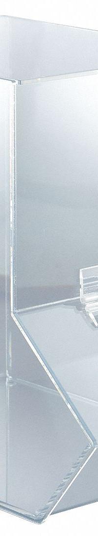 Dispensing Bin: 7 1/4 in Overall Wd, 11 in Overall Ht, 12 1/2 in Overall Lg, Acrylic, Clear, Wall (MPN BCAM-L). Key specifications — Material: Acrylic; Mounting Location: Wall; Color: Clear; Product Type: Dispensing Bin; Brand: FTR ENTERPRISES.