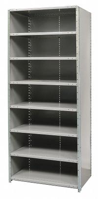 HALLOWELL Metal Shelving: Standalone, Medium-Duty, 48 in x 12 in, 84 in Overall Ht, 8 Shelves (MPN F5723-12HG). Key specifications — Assembled: Unassembled; Shelving Material: Steel; Frame Material: Steel; Color: Gray; Brand: HALLOWELL.
