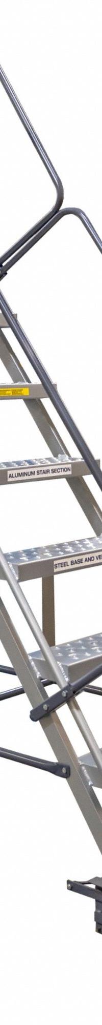 BALLYMORE Rolling Ladder: 5.8 ft Platform Ht, Unassembled, Aluminum, Foot-Activated Step Lock (MPN HY-LA-073214P). Key specifications — Folding: Not Foldable; Color: Gray; Brand: BALLYMORE; Handrail Configuration: Double Handrails.