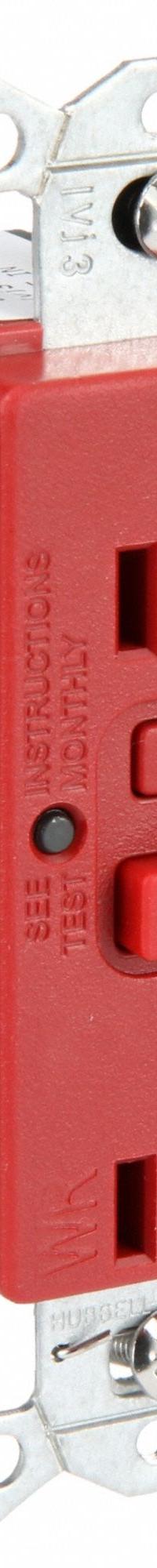 HUBBELL GFCI Receptacle: Duplex, 5-15, Red, GFCI, 125V AC, 15 A, 2 Pole / 3 Wire (MPN GFRWR15R)