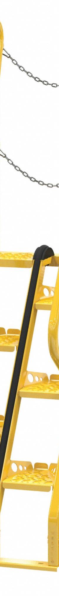 VESTIL Alternating Tread Stairs: 7.5 ft Overall Ht, Steel, 350 lb Load Capacity, Perforated, 7 Steps (MPN ATS-4-56). Key specifications — Color: Yellow; Brand: VESTIL.