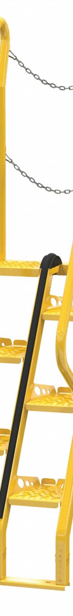 VESTIL Alternating Tread Stairs: 7.5 ft Overall Ht, Steel, 350 lb Load Capacity, Perforated, 7 Steps (MPN ATS-4-56). Key specifications — Color: Yellow; Brand: VESTIL.