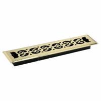 Floor Register: Floor, 15 1/2 in H, 3 3/4 in W, Decorative, Bright, Brass, Steel Grille, One-Way (MPN SPH214). Key specifications — Adjustable Blades: No; Brand: DECOR GRATES; Airflow Directions: One-Way; Grille Color: Brass.