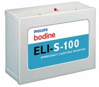 Emergency Lighting Inverter: 120/277V AC, 100 W Max. Bulb Watts, Fluorescent/Incandescent/LED (MPN ELI-S-100). Key specifications — Input Voltage: 120/277V AC; Includes: Parts Kit with Labels; Battery Type: Sealed Lead Acid; Brand: BODINE.