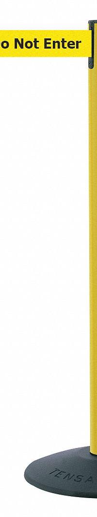 TENSABARRIER Barrier Post with Belt: Yellow, No Pattern, Caution Do Not Enter, 13 ft Belt Lg, Yellow (MPN 875-35-MAX-NO-YAX-C). Key specifications — attr981468: Cast Iron; attr981465: Yellow; attr981461: TENSABARRIER; attr981440: Plastic; attr981443: Yellow; attr981449: Caution Do Not Enter; attr981448: Black.