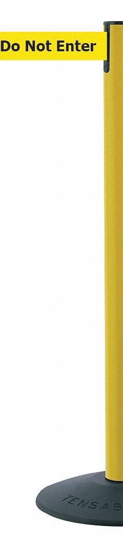 TENSABARRIER Barrier Post with Belt: Yellow, No Pattern, Caution Do Not Enter, 13 ft Belt Lg, Yellow (MPN 875-35-MAX-NO-YAX-C). Key specifications — attr981468: Cast Iron; attr981465: Yellow; attr981461: TENSABARRIER; attr981440: Plastic; attr981443: Yellow; attr981449: Caution Do Not Enter; attr981448: Black.